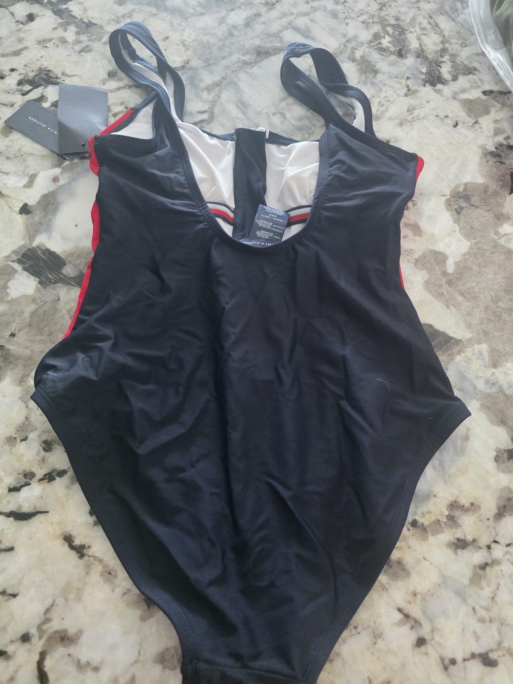 Tommy Hilfiger Women’s Navy and Red One-Piece Zip Front Swimsuit - Picture 4 of 4